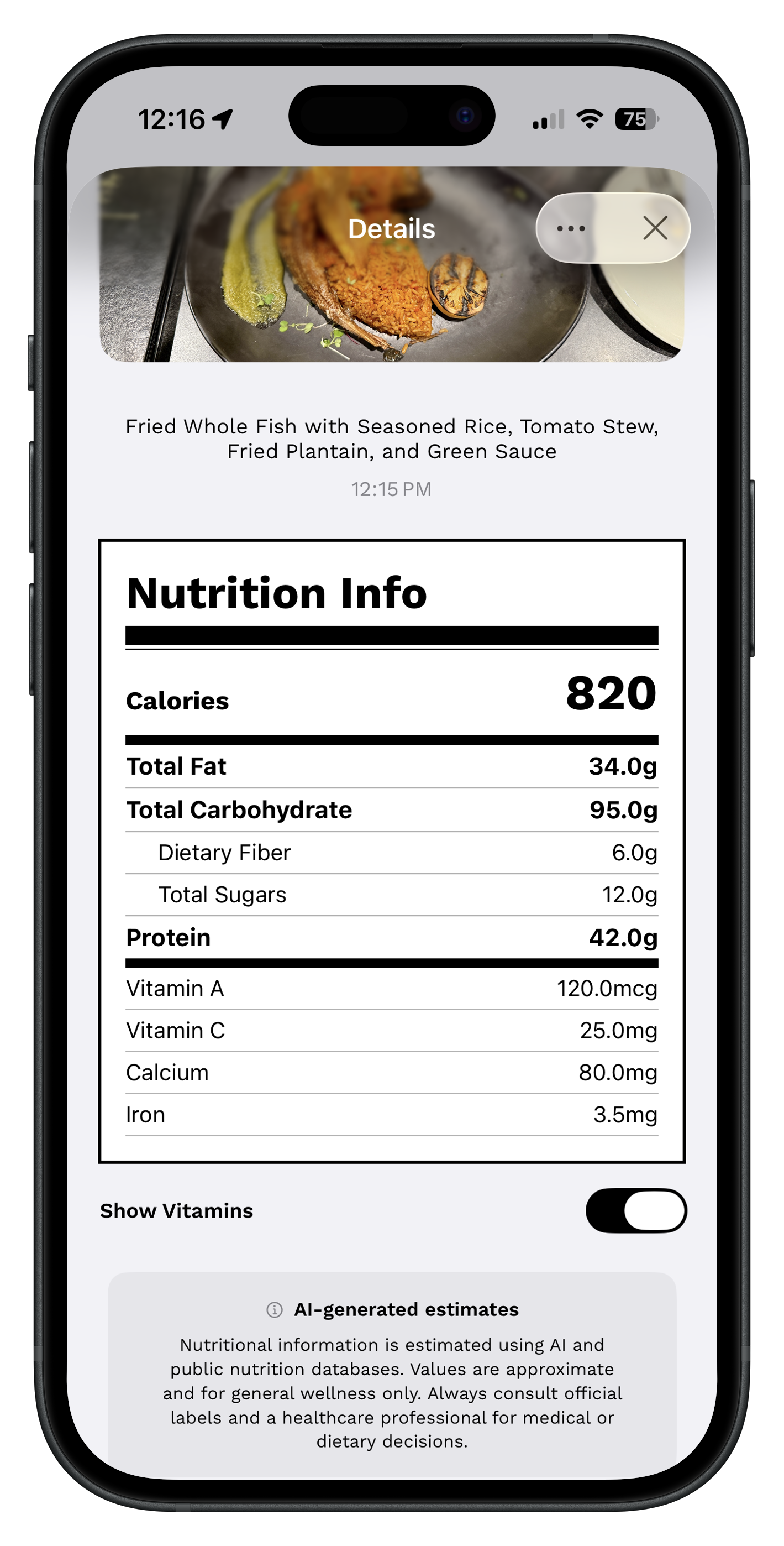 Full nutrition breakdown